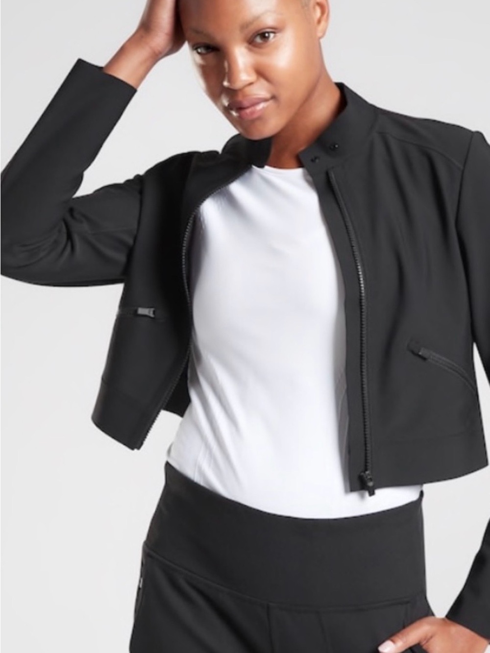 602AW Athleta Lunar Moto Jacket Black Size 14 NWT Cropped Euroluxe